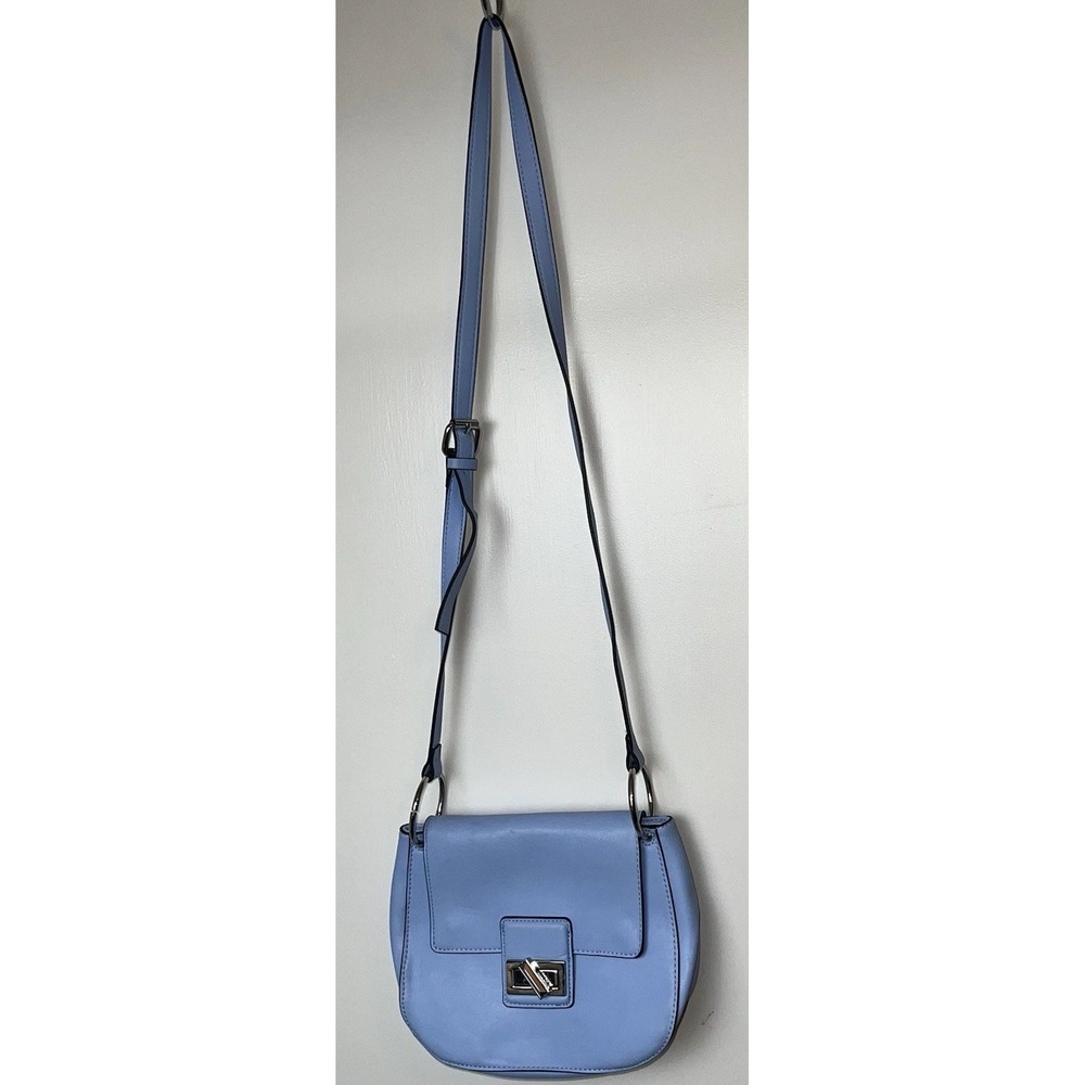 French Connection Blue Faux Leather Crossbody Bag Purse Small Fold Over DAMAGED